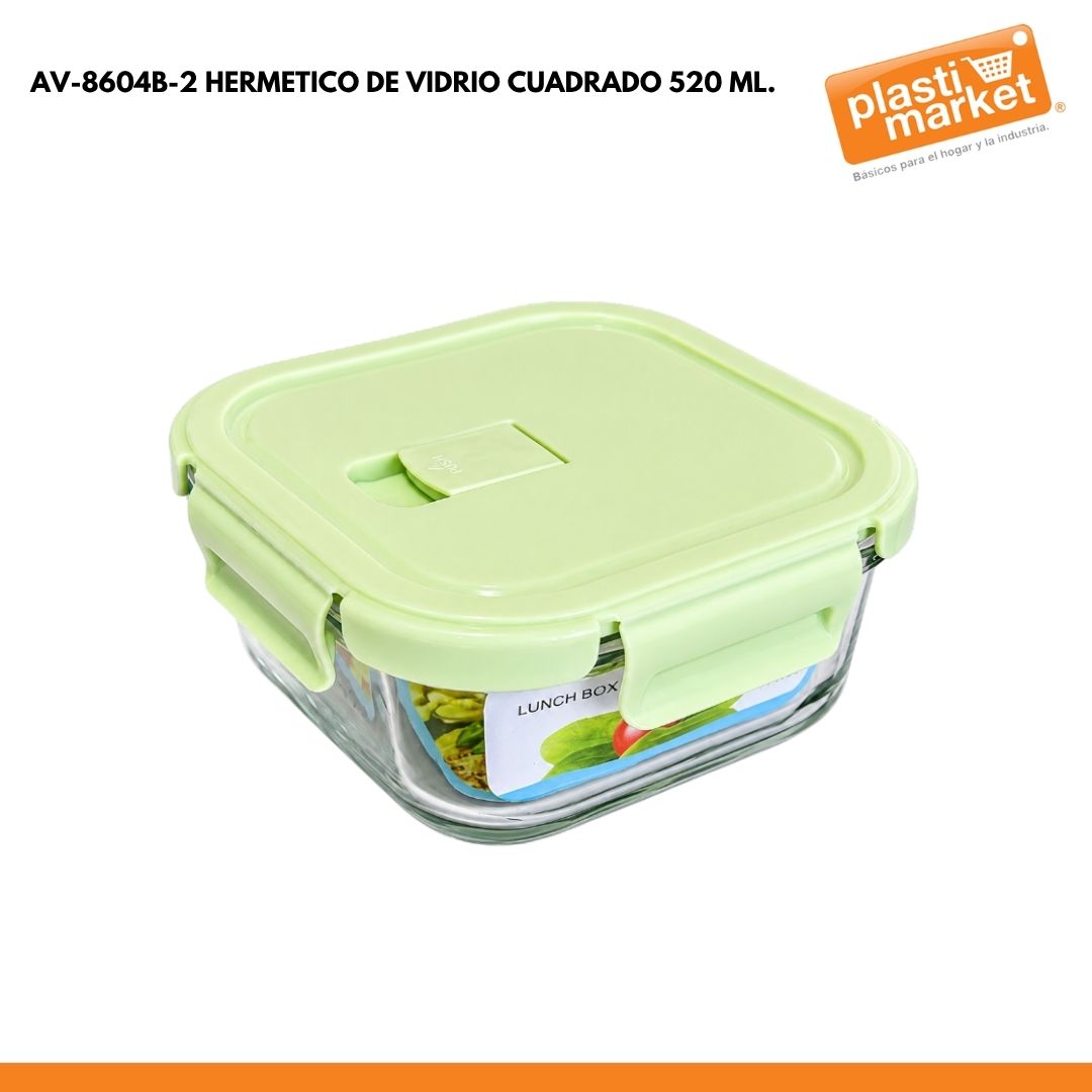 AV-8604B-2 HERMETICO DE VIDRIO CUADRADO 520 ML.