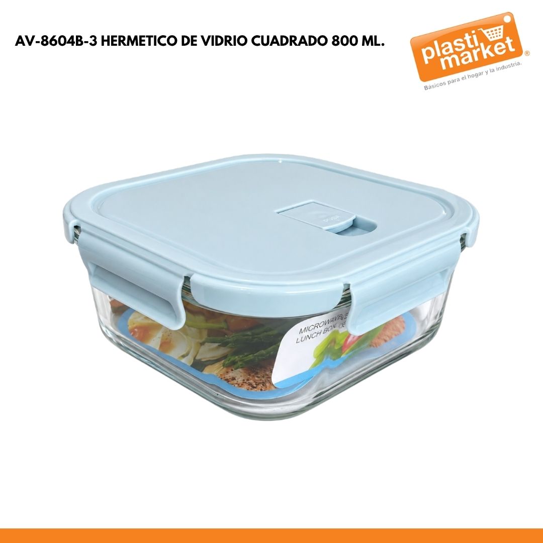 AV-8604B-3 HERMETICO DE VIDRIO CUADRADO 800 ML.