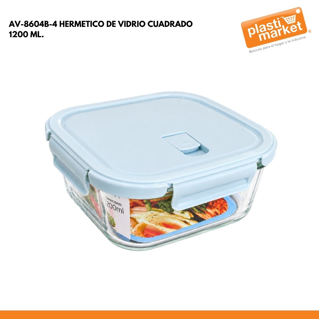 AV-8604B-4 HERMETICO DE VIDRIO CUADRADO 1200 ML.
