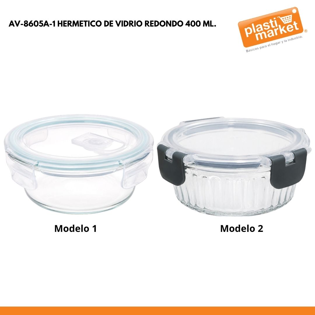 AV-8605A-1 HERMETICO DE VIDRIO REDONDO 400 ML.