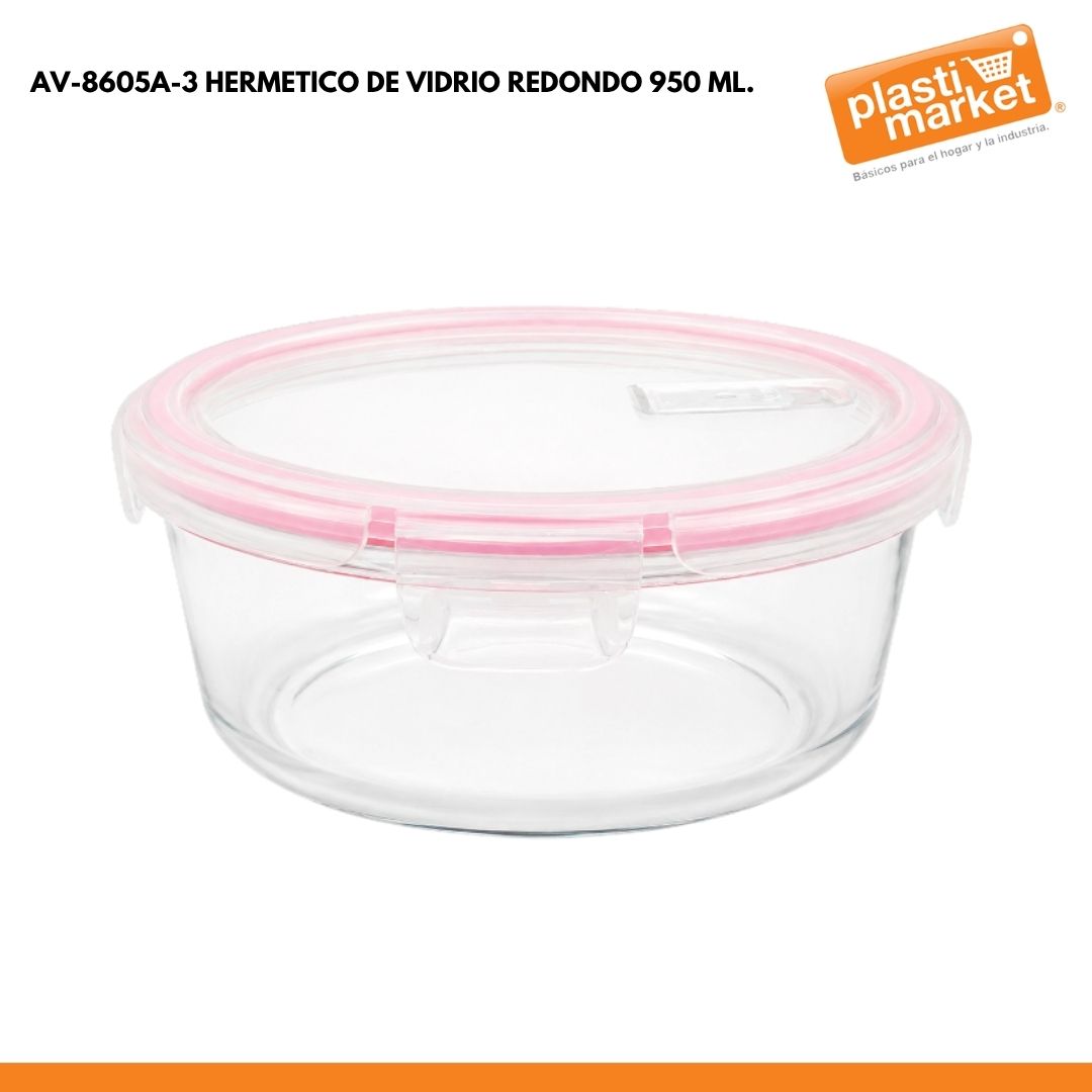 AV-8605A-3 HERMETICO DE VIDRIO REDONDO 950 ML.