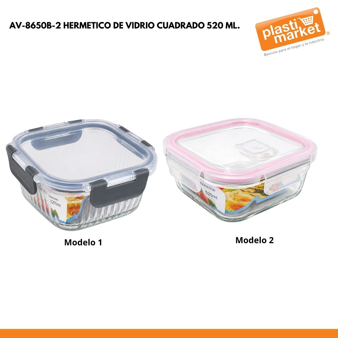 AV-8650B-2 HERMETICO DE VIDRIO CUADRADO 520 ML.
