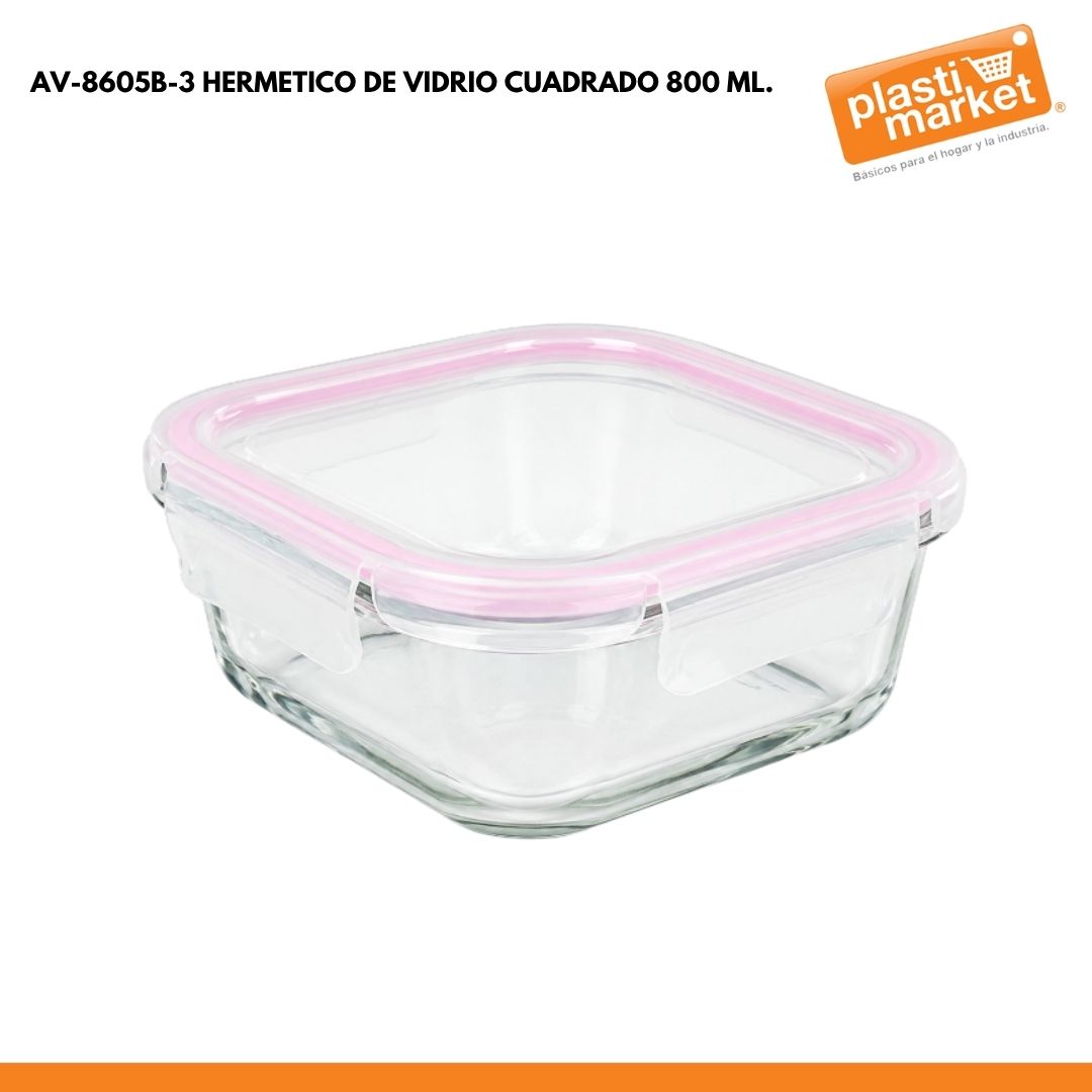 AV-8605B-3 HERMETICO DE VIDRIO CUADRADO 800 ML.