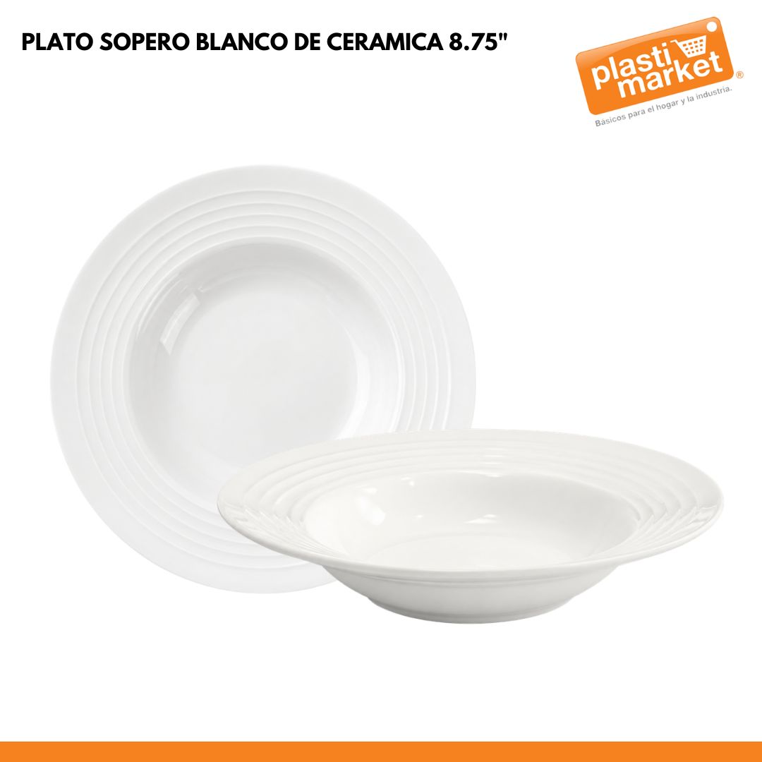 AW-3544A-8.75 PLATO SOPERO BLANCO DE CERAMICA 8.75" "OFERTA"