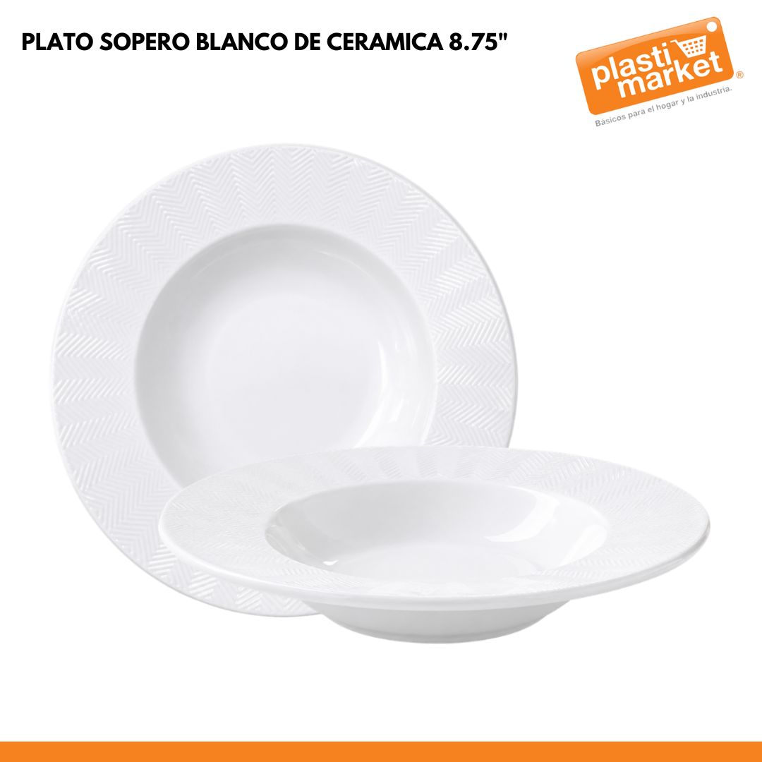 AW-3544B-8.75 PLATO SOPERO BLANCO DE CERAMICA 8.75" "OFERTA"