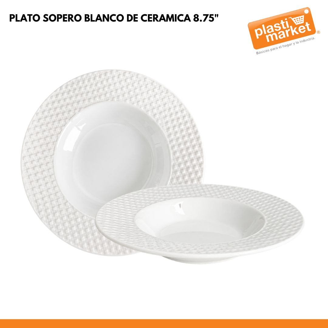 AW-3544C-8.75 PLATO SOPERO BLANCO DE CERAMICA 8.75" "OFERTA"