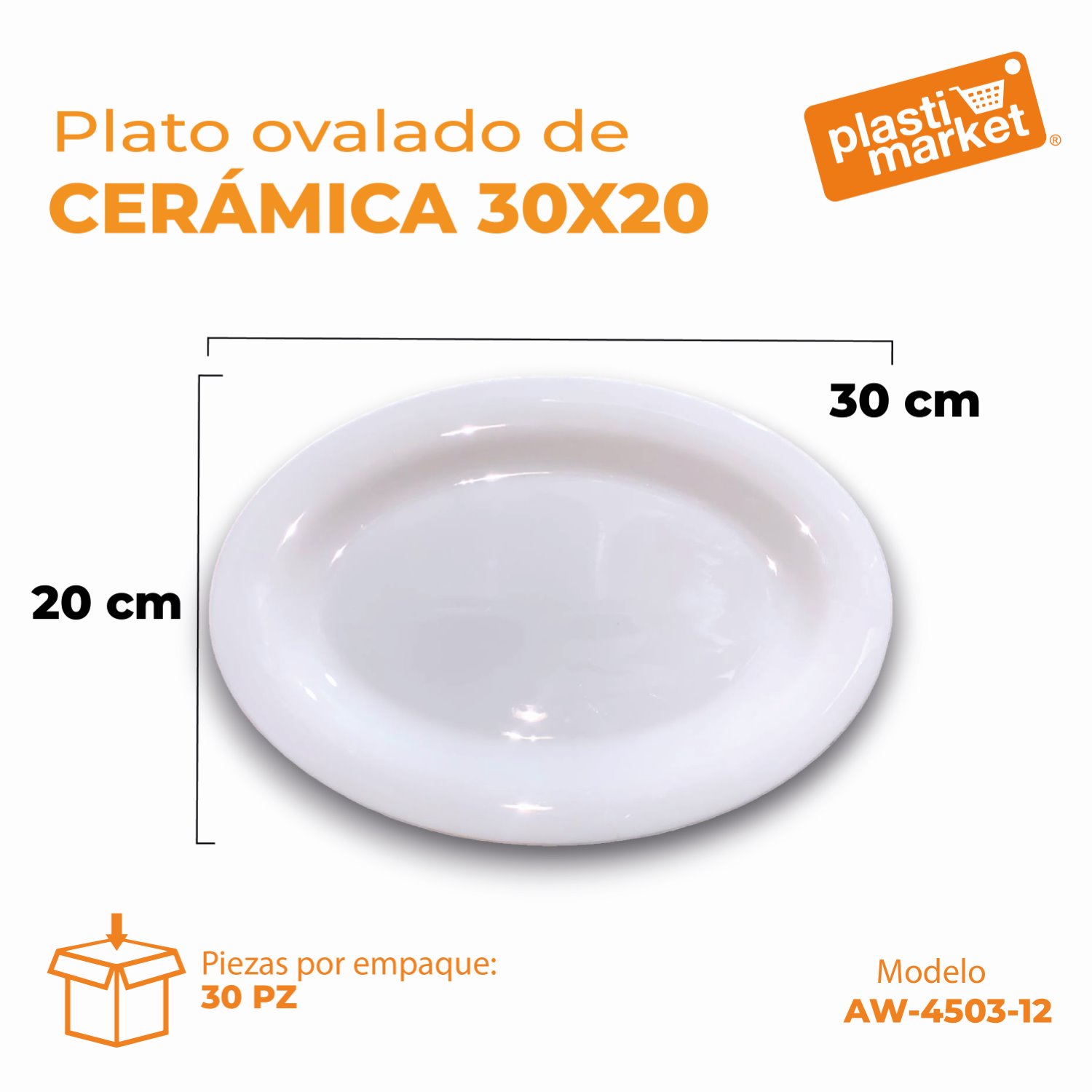 AW-4503-12 PLATO OVALADO DE CERAMICA 30X20 CM.