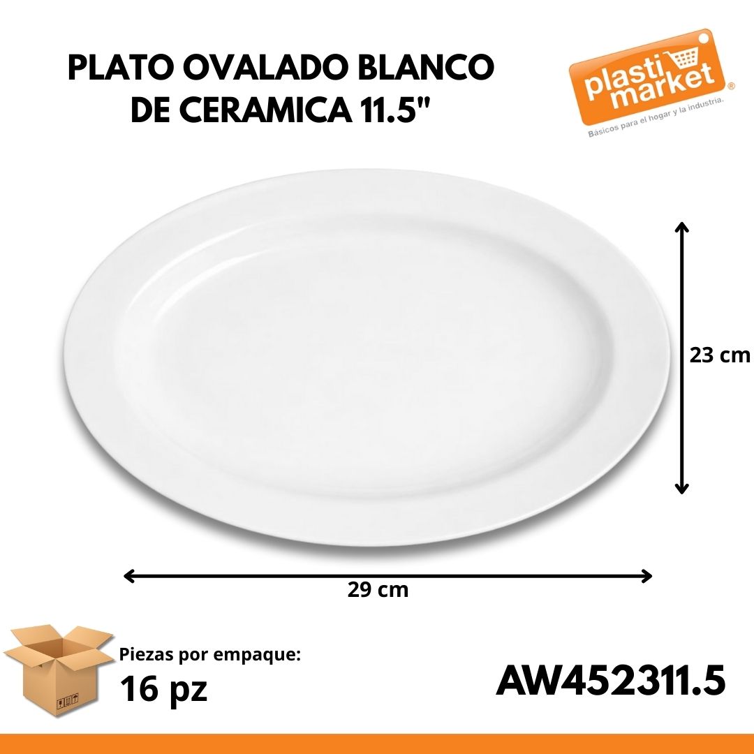 AW-4523-11.5 PLATO OVALADO BLANCO DE CERAMICA 11.5"