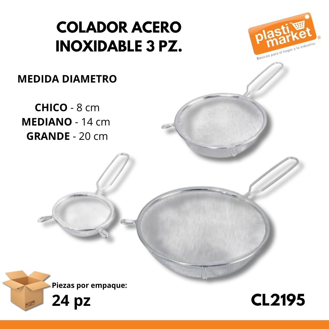 2195 COLADOR ACERO INOXIDABLE 3 PZ.