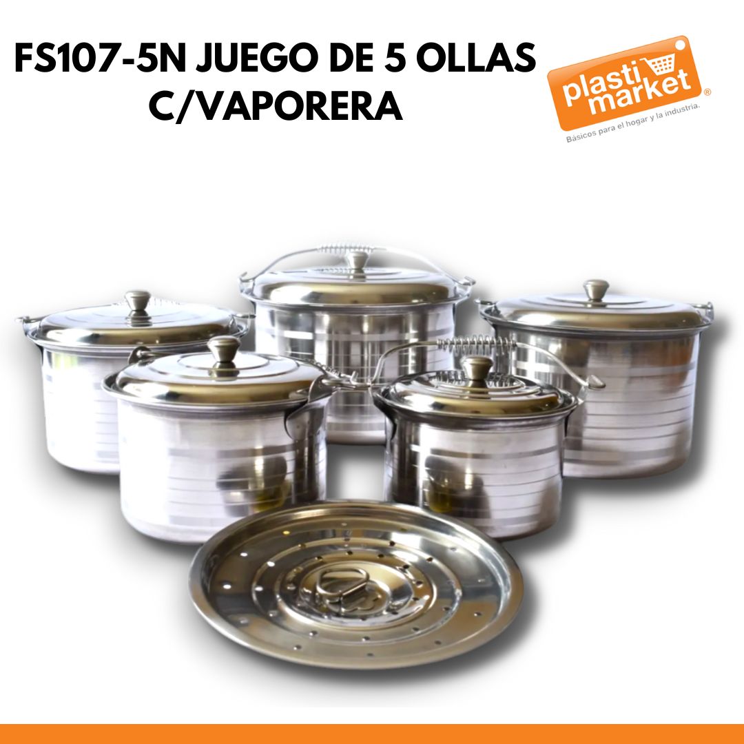 FS107-5N JUEGO DE 5 OLLAS C/VAPORERA