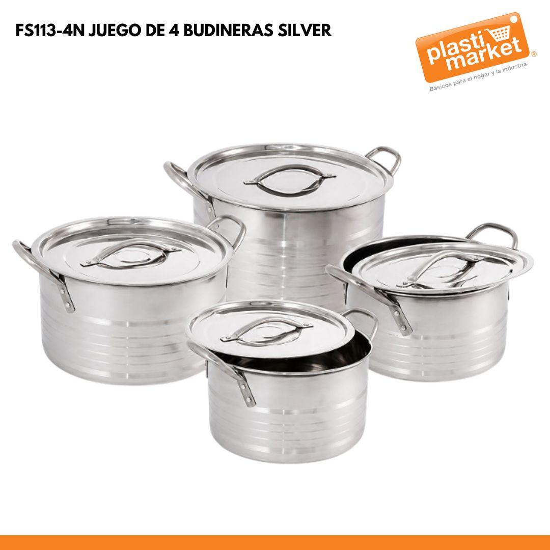 FS113-4N JUEGO DE 4 BUDINERAS SILVER