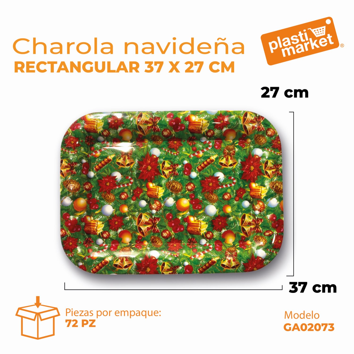 GA-0207-3 CHAROLA NAVIDEÑA RECTANGULAR 37X27 CM.
