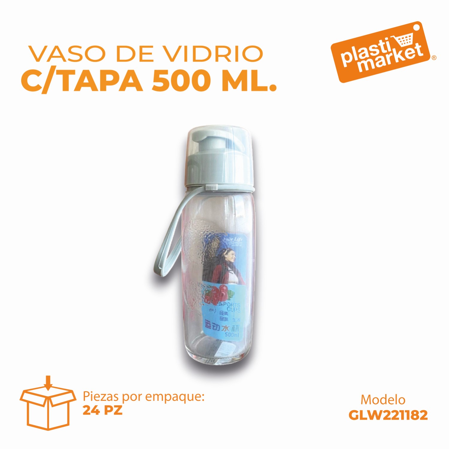 GLW221182 VASO DE VIDRIO C/TAPA 500 ML.