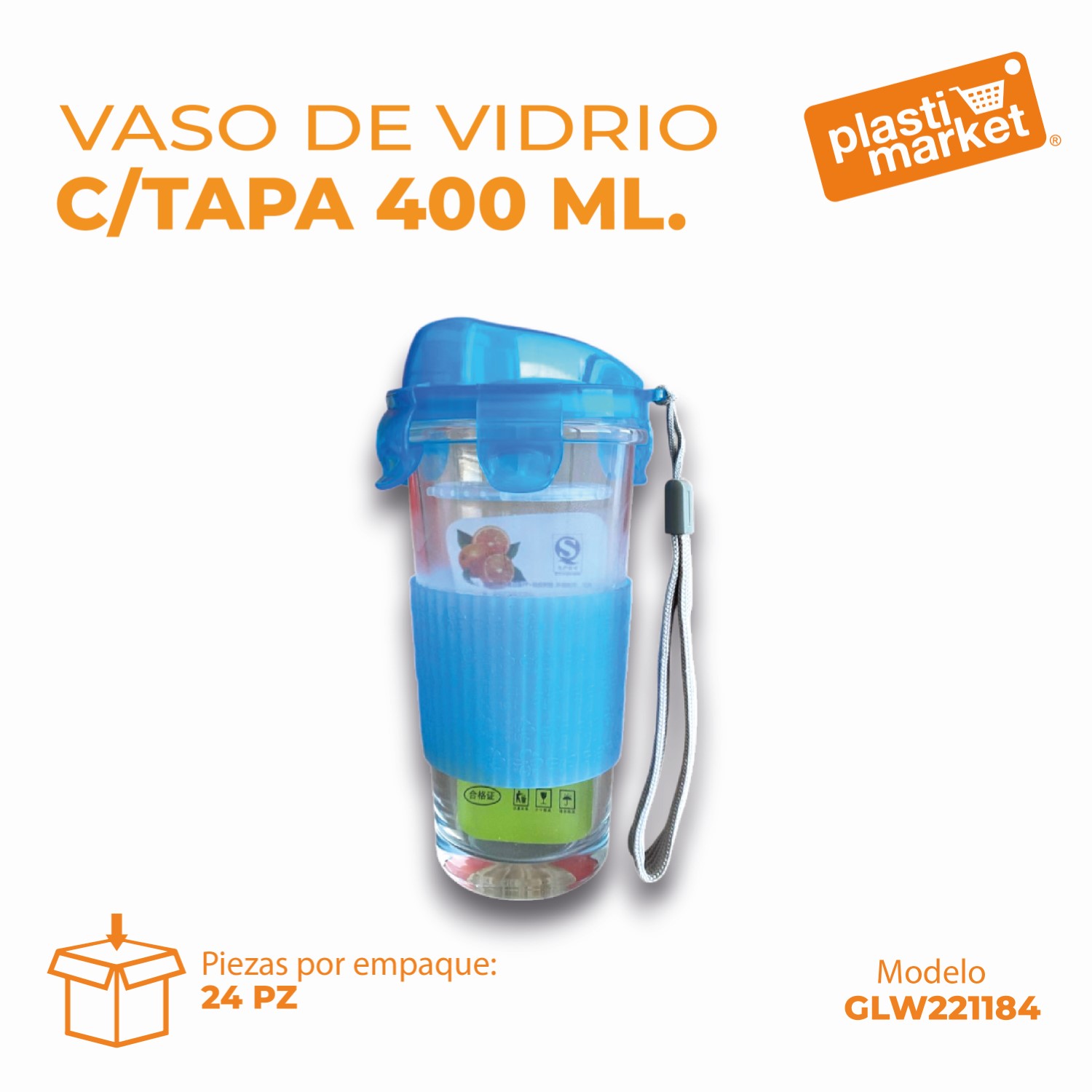 GLW221184 VASO DE VIDRIO C/TAPA 400 ML.