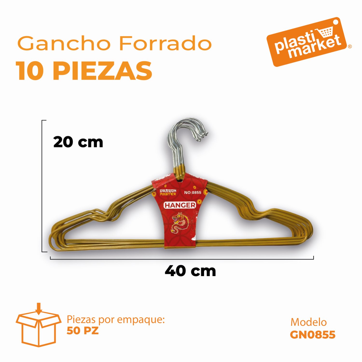 0855 GANCHO FORRADO 10 PZ. (40X20 CM)