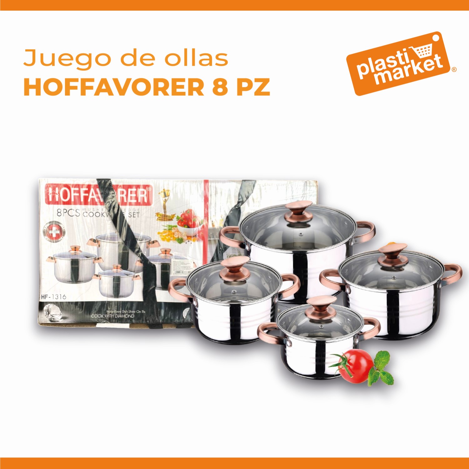 HF-1316 JUEGO DE OLLAS HOFFAVORER 8 PZ.