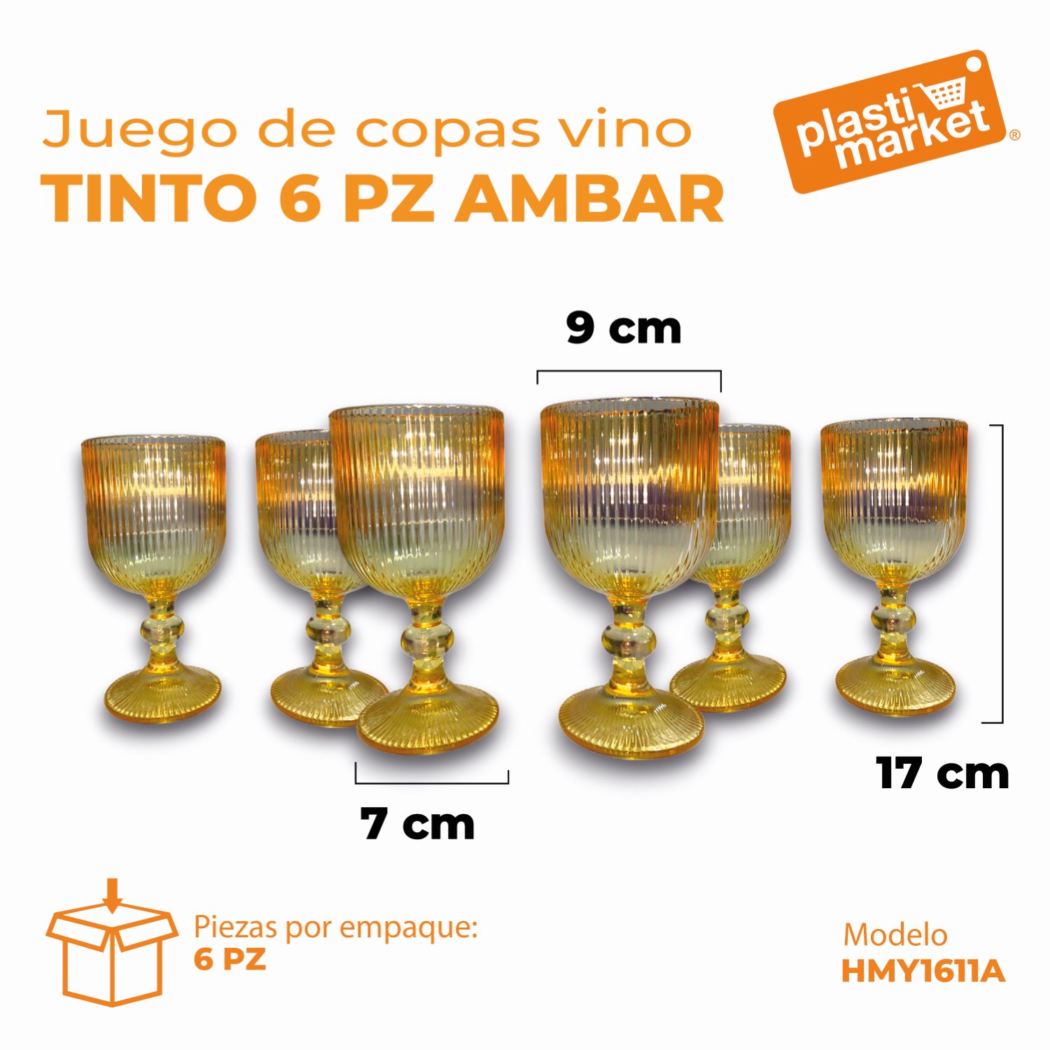 HMY1611-A JUEGO DE COPAS VINO TINTO 6 PZ. AMBAR