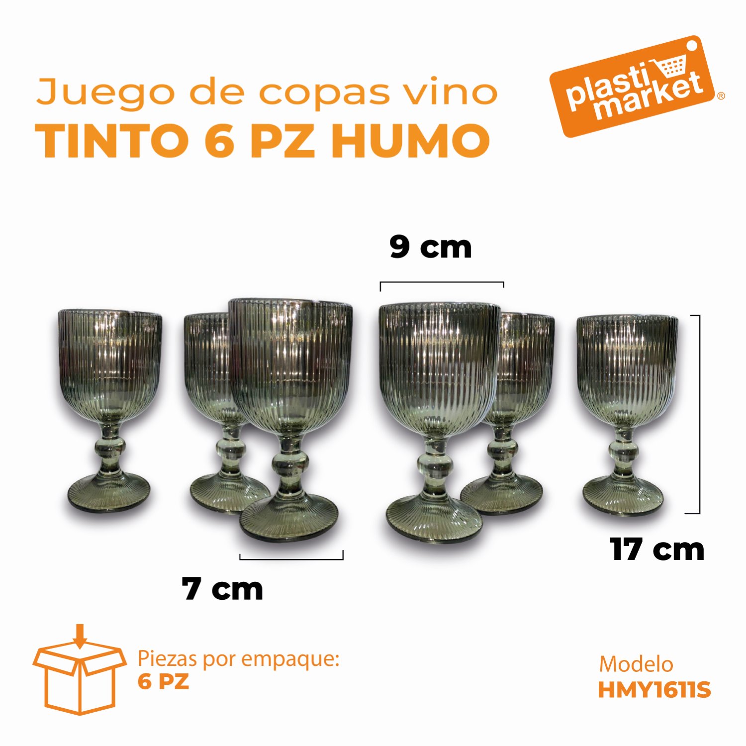 HMY1611-S JUEGO DE COPAS VINO TINTO 6 PZ. HUMO