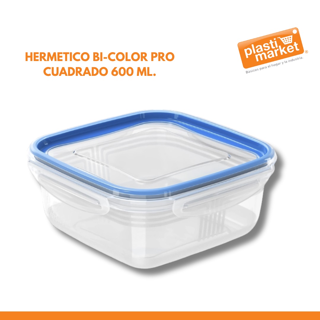 HERMETICO BI-COLOR PRO CUADRADO 600 ML.