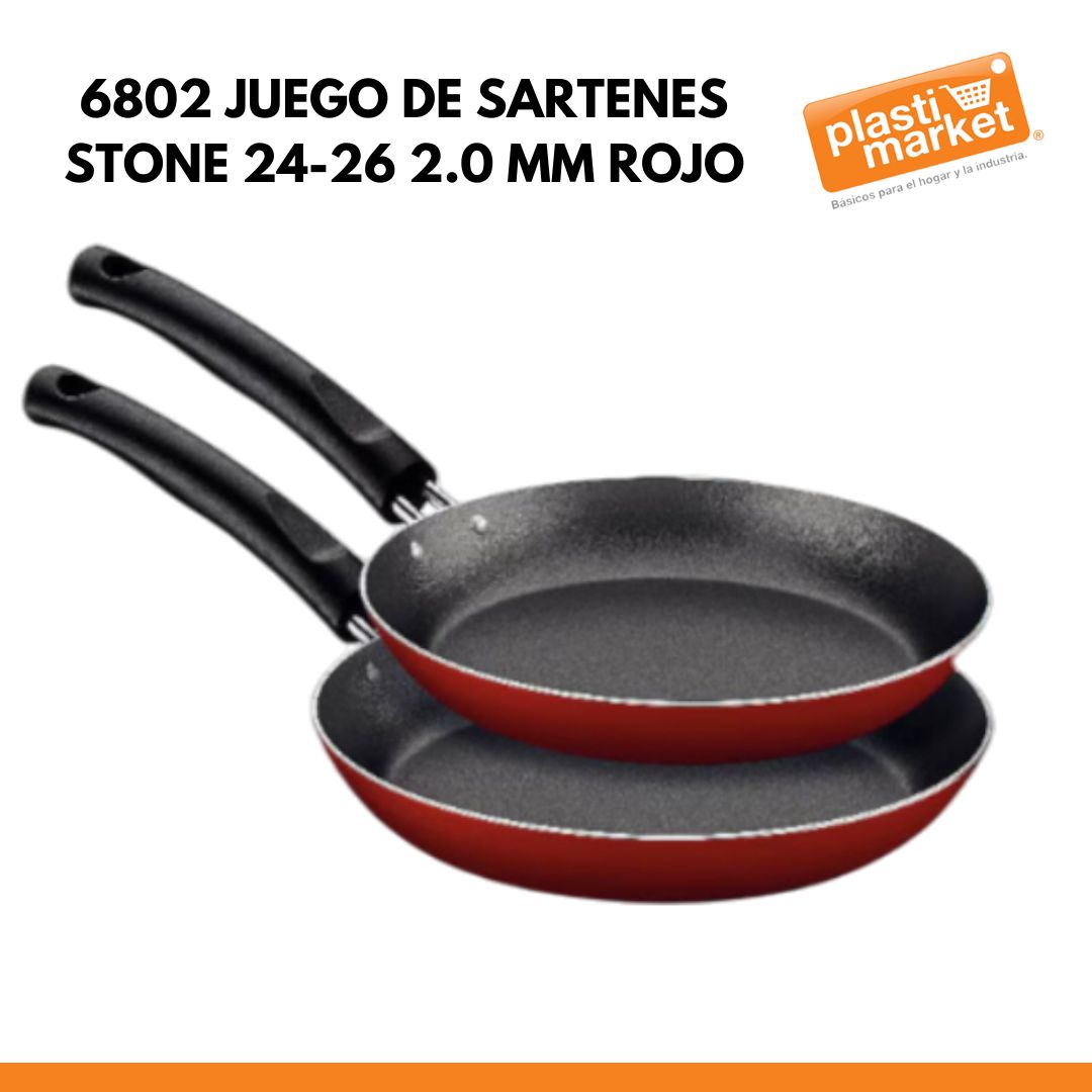6802 JUEGO DE SARTENES STONE 24-26 2.0 MM ROJO