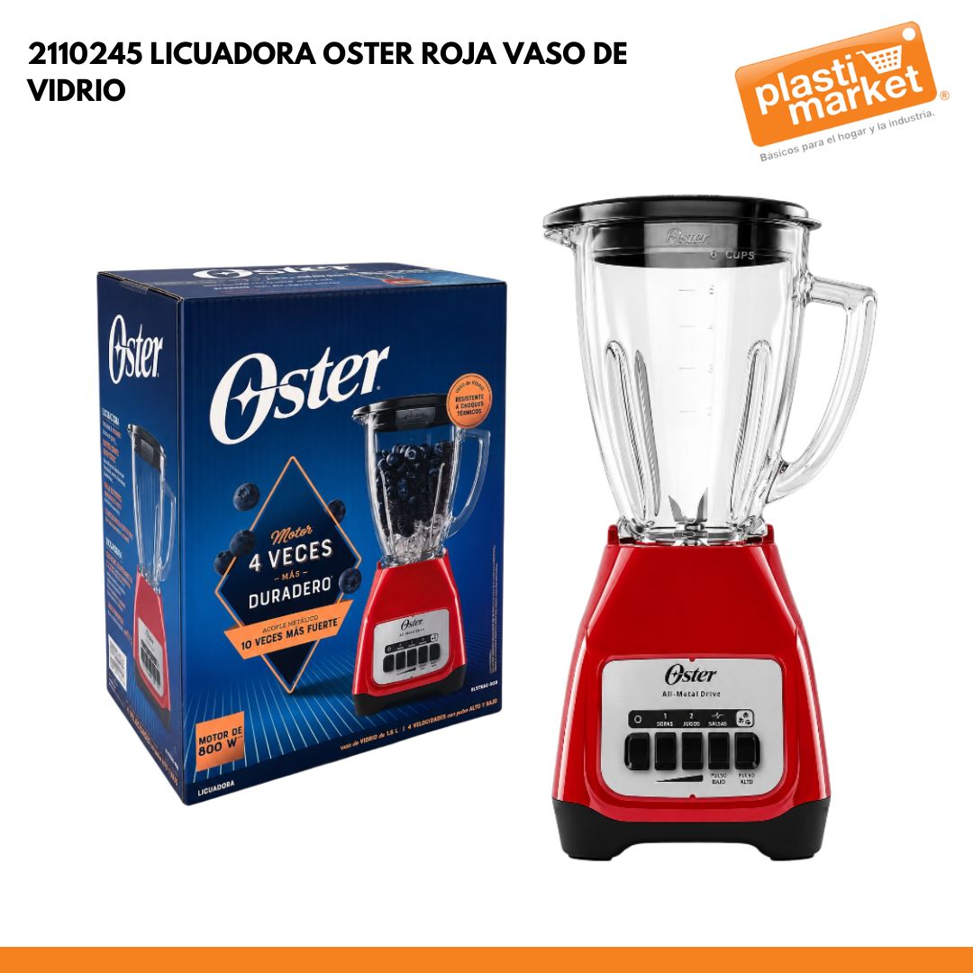 2110245 LICUADORA OSTER ROJA VASO DE VIDRIO