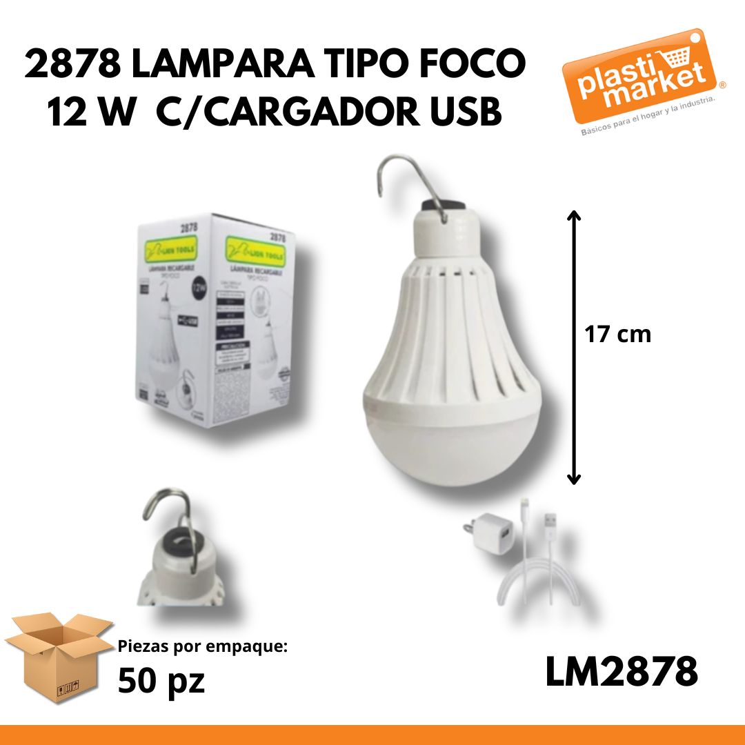 2878 LAMPARA TIPO FOCO 12 W  C/CARGADOR USB