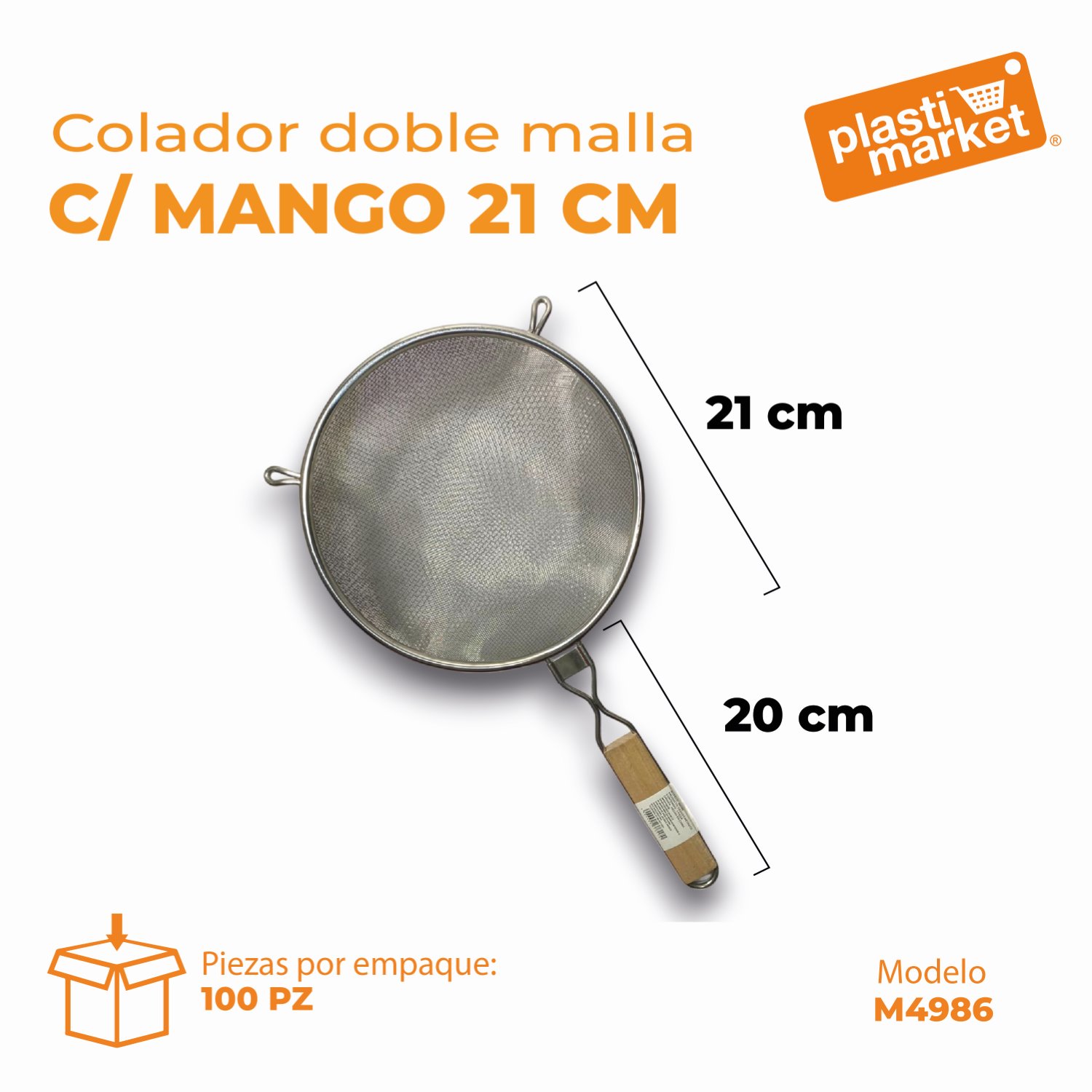 M4986 COLADOR DOBLE MALLA C/MANGO 21 CM.