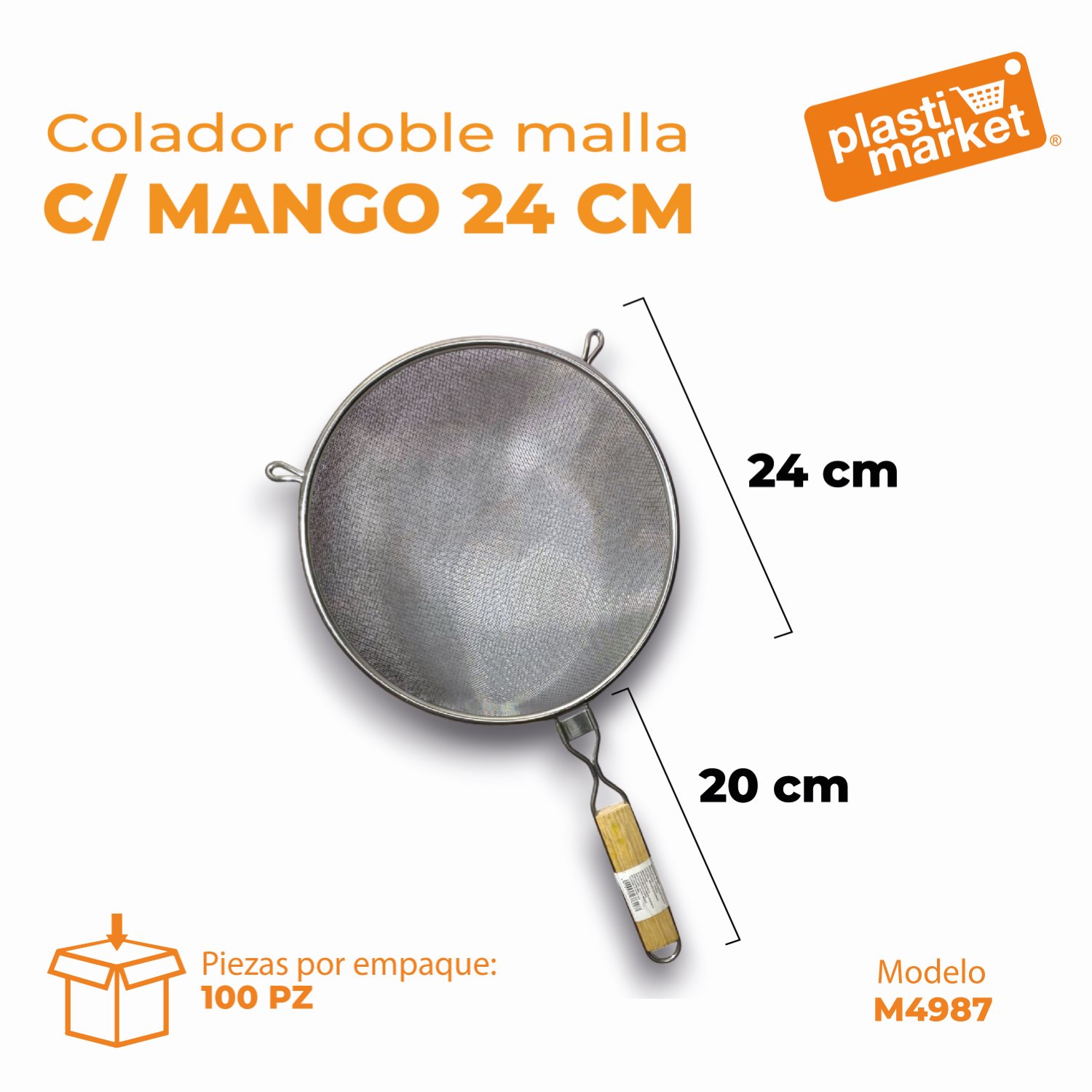 M4987 COLADOR DOBLE MALLA C/MANGO 24 CM.