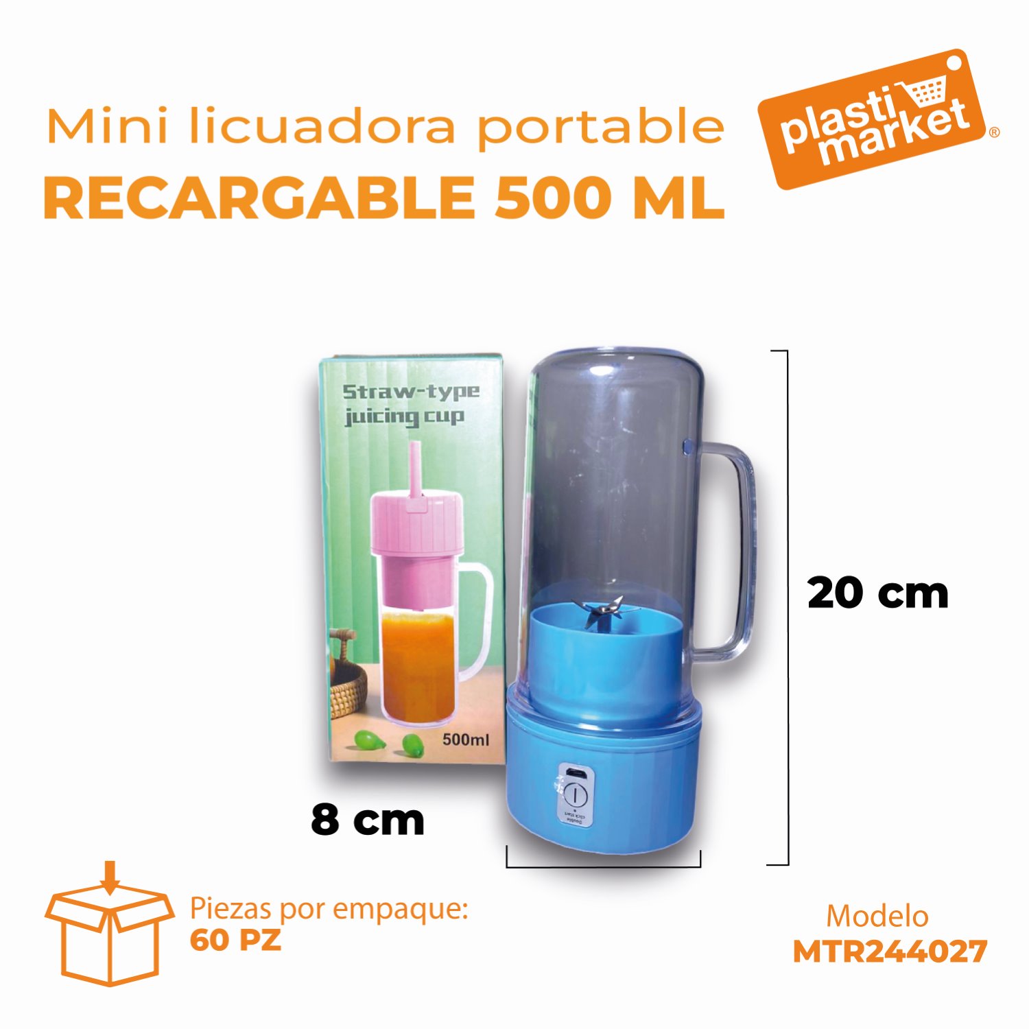 MTR244027 MINI LICUADORA PORTABLE RECARGABLE 500 ML.