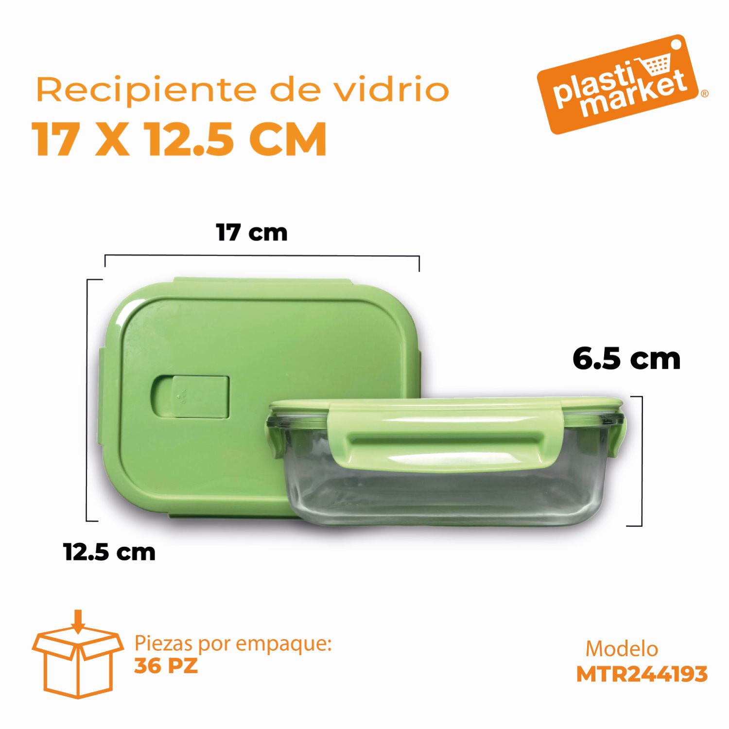 MTR244193 RECIPIENTE DE VIDRIO 17X12.5 CM.