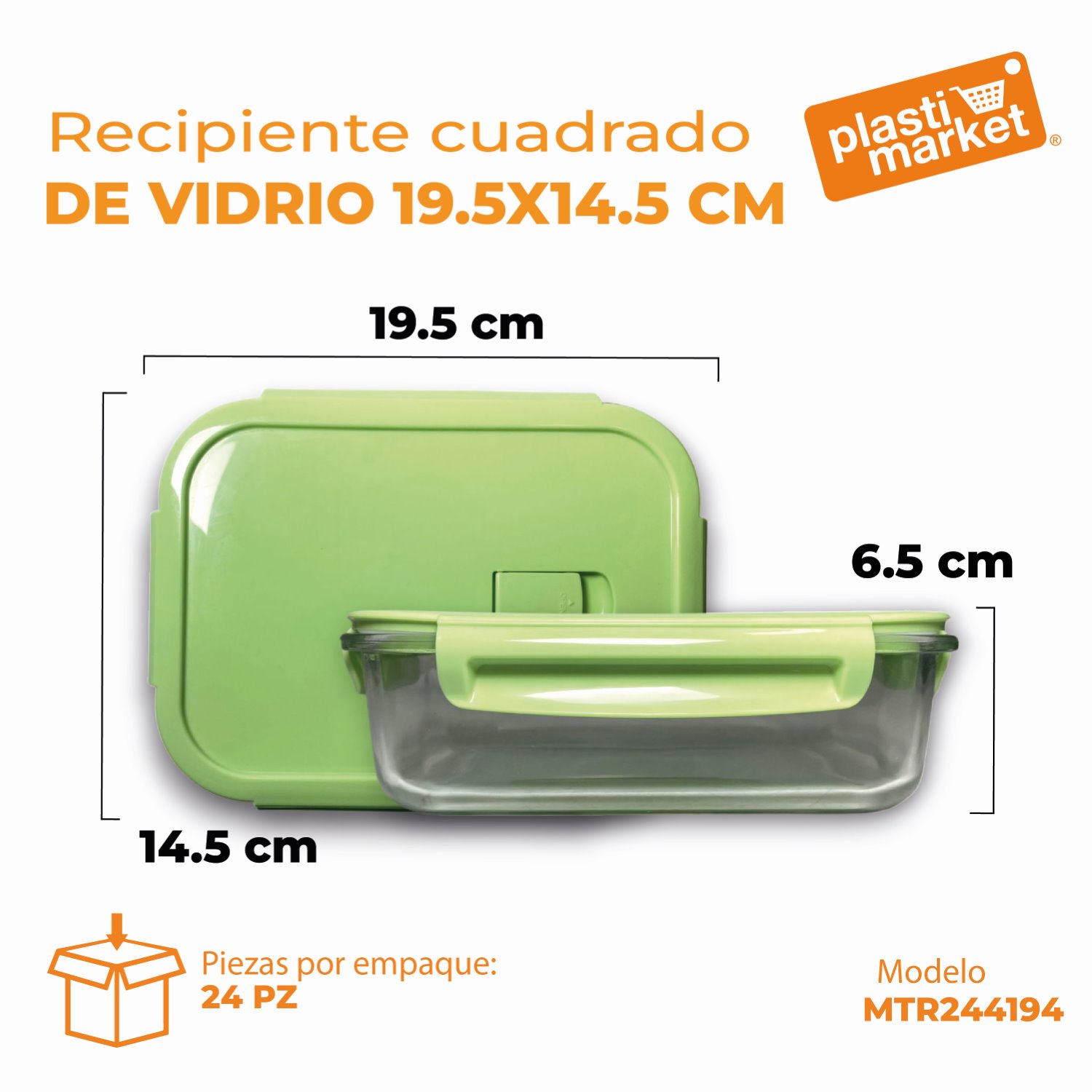 MTR244194 RECIPIENTE DE VIDRIO 19.5X14.5 CM.