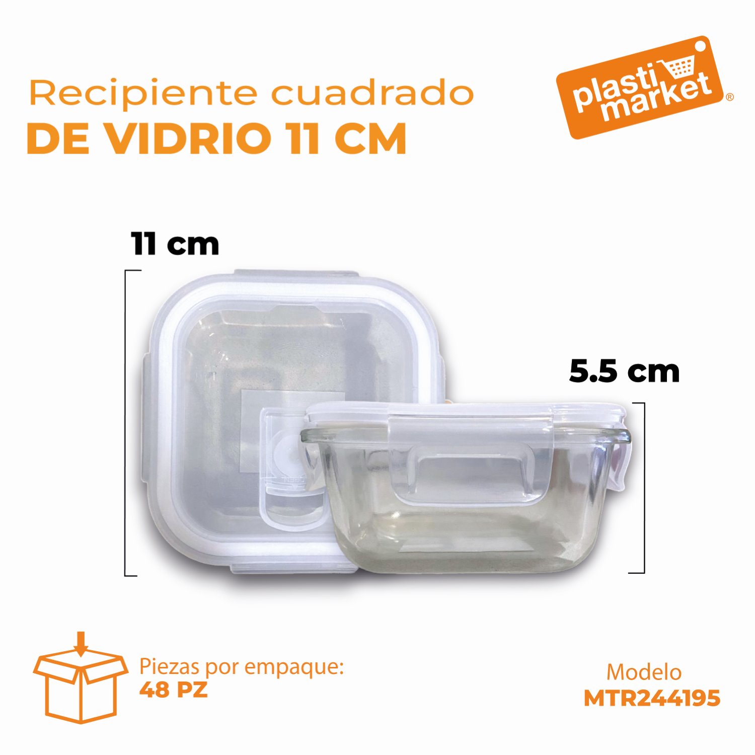 MTR244195 RECIPIENTE CUADRADO DE VIDRIO 11 CM.