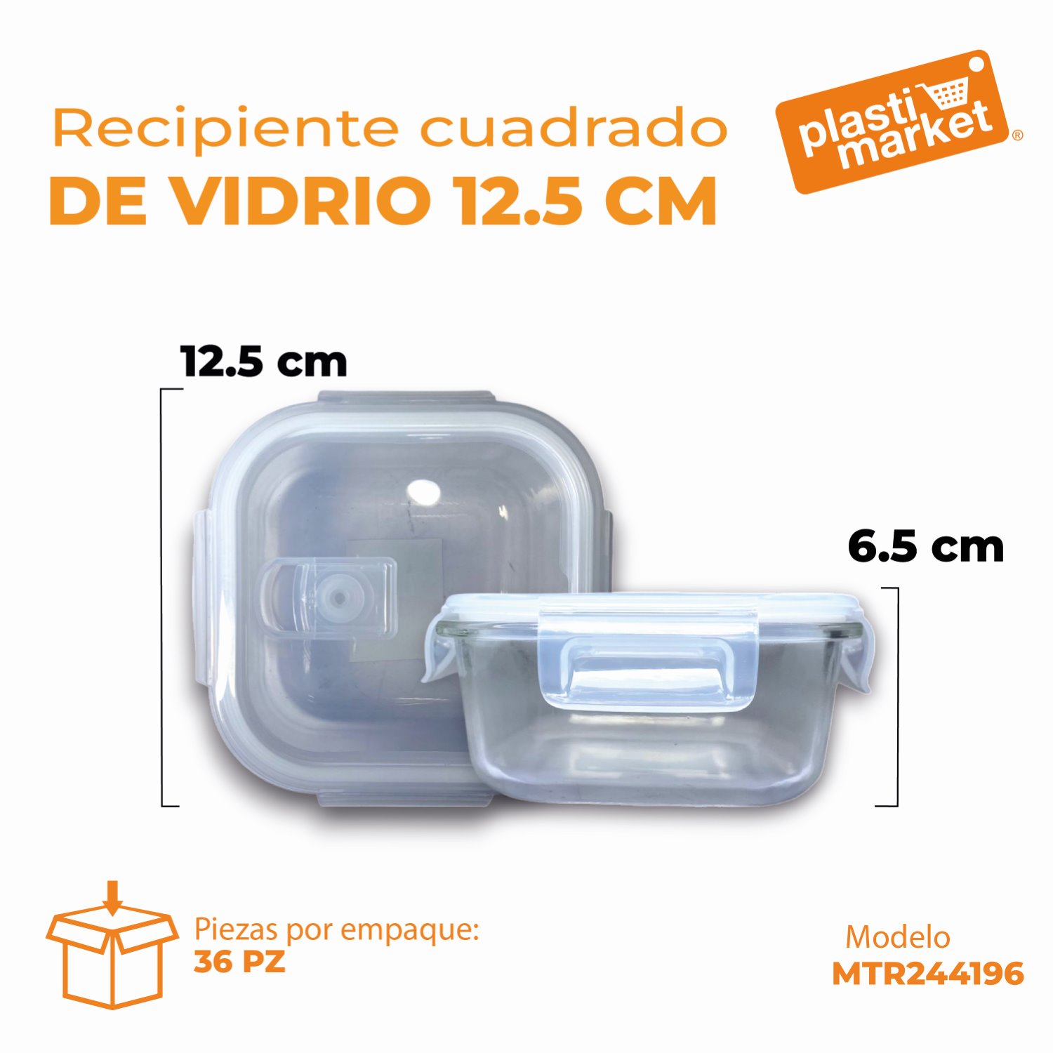 MTR244196 RECIPIENTE CUADRADO DE VIDRIO 12.5 CM.