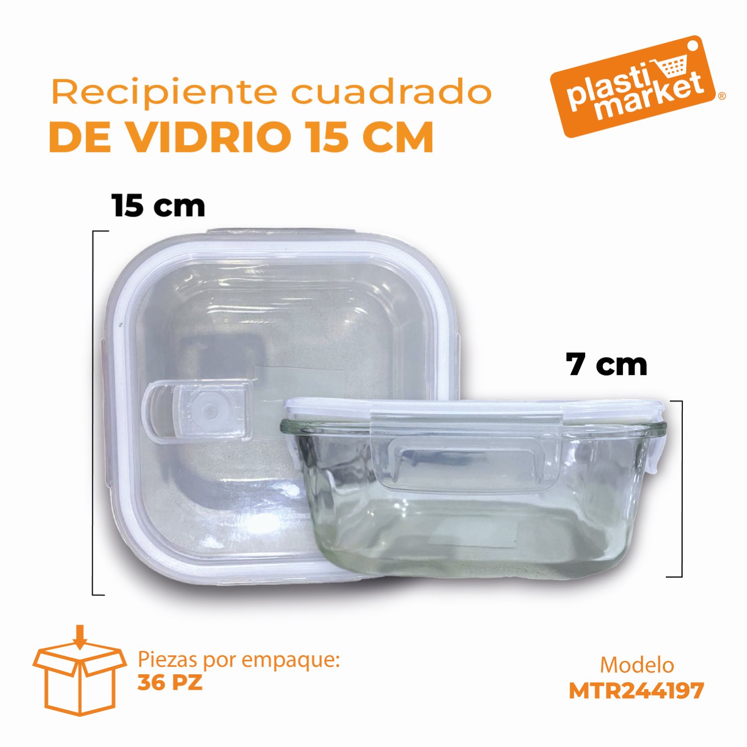 MTR244197 RECIPIENTE CUADRADO DE VIDRIO 15 CM.