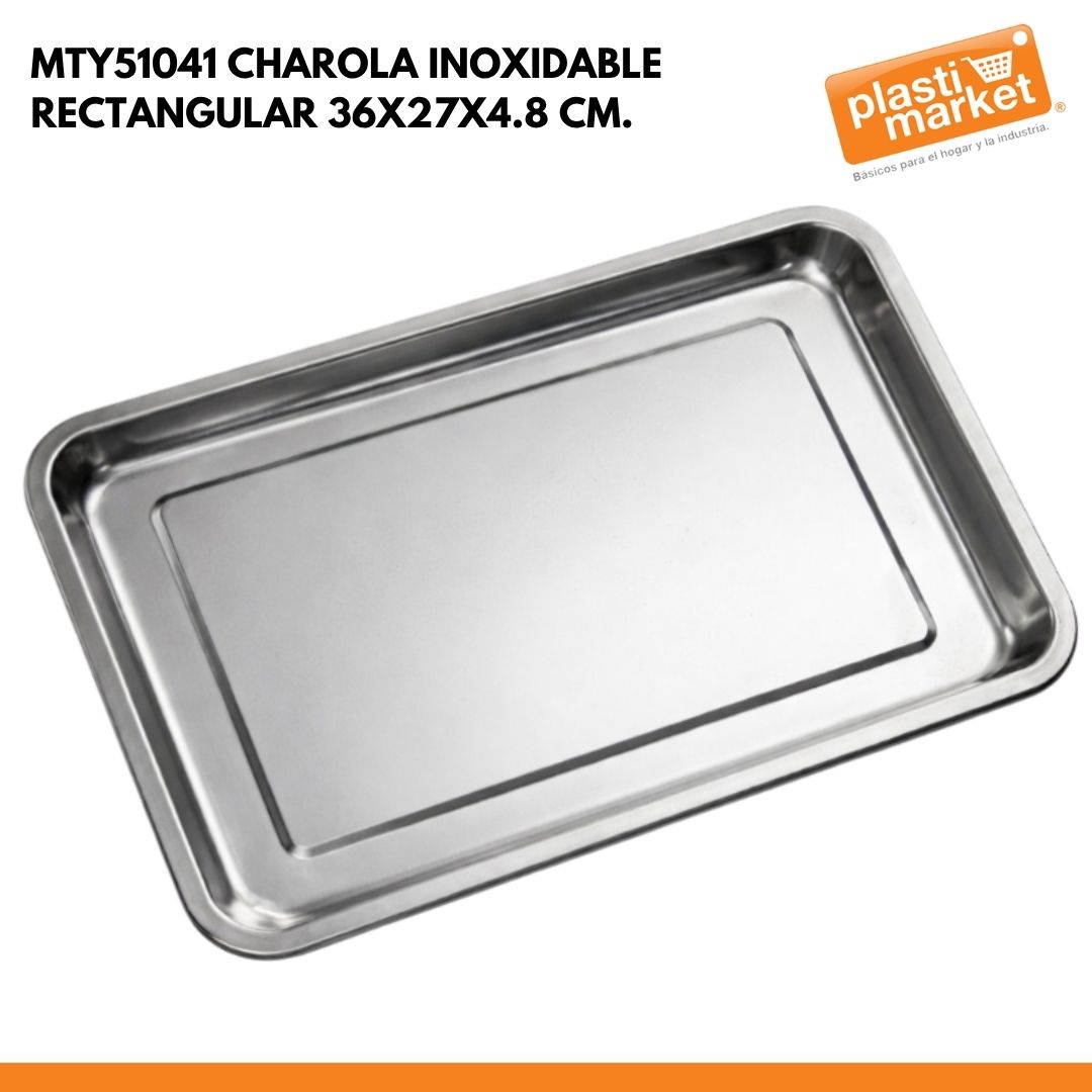 MTY51041 CHAROLA INOXIDABLE RECTANGULAR 36X27X4.8 CM.