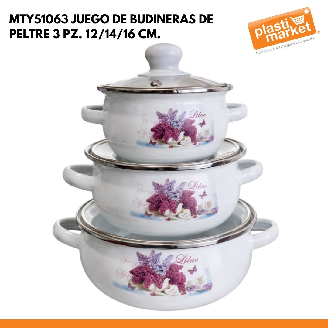 MTY51063 JUEGO DE BUDINERAS PORCELANIZADO 3 PZ. 12/14/16 CM.