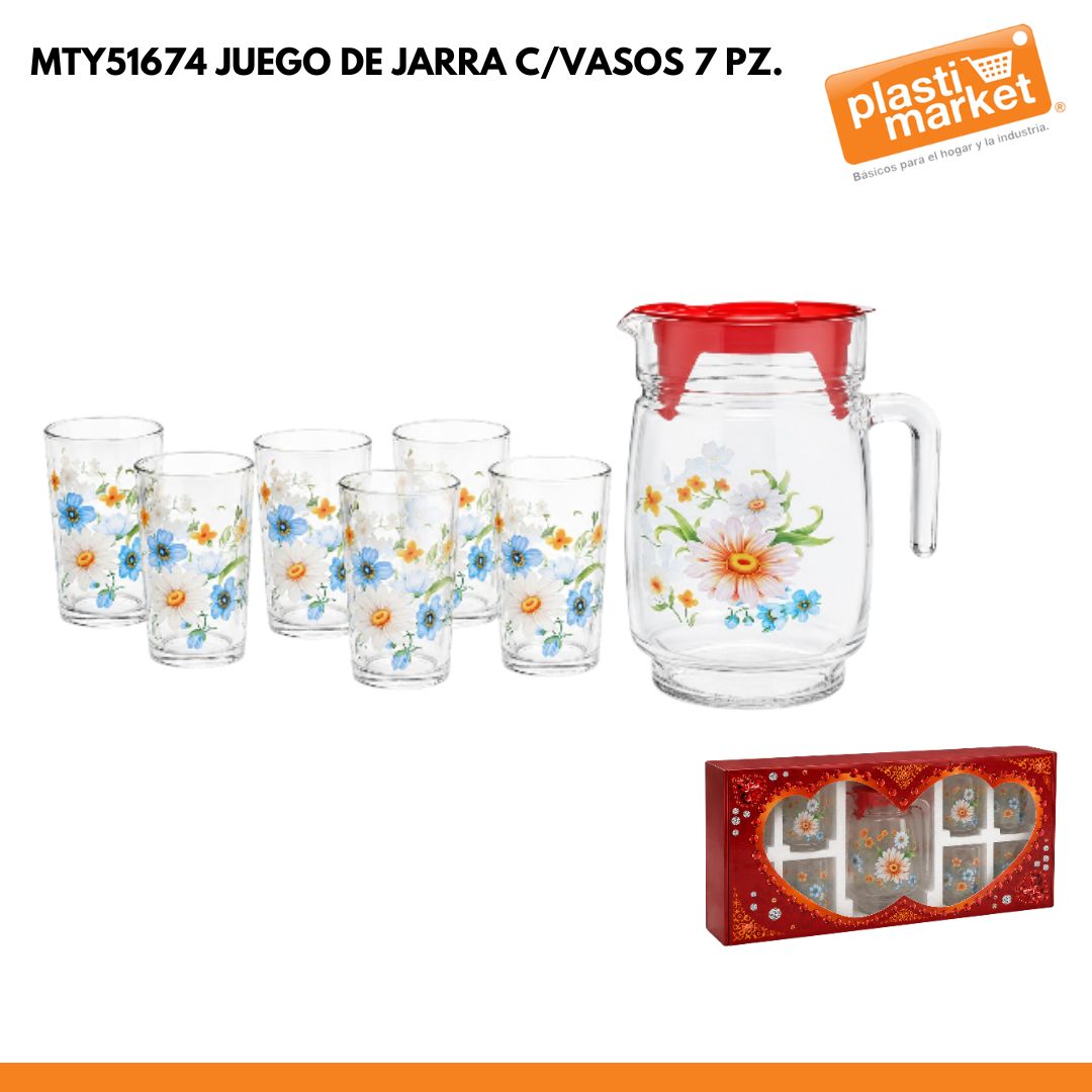MTY51674 JUEGO DE JARRA C/VASOS 7 PZ.