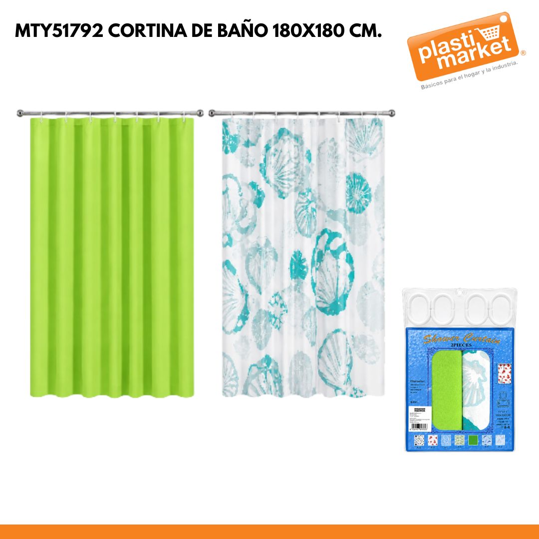 MTY51792 SET CORTINA DE BAÑO 2 PZ. 180X180 CM.
