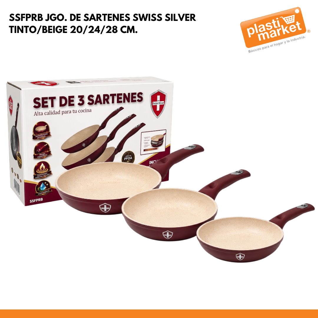 SSFPRB JGO. DE SARTENES SWISS SILVER TINTO/BEIGE 20/24/28 CM.
