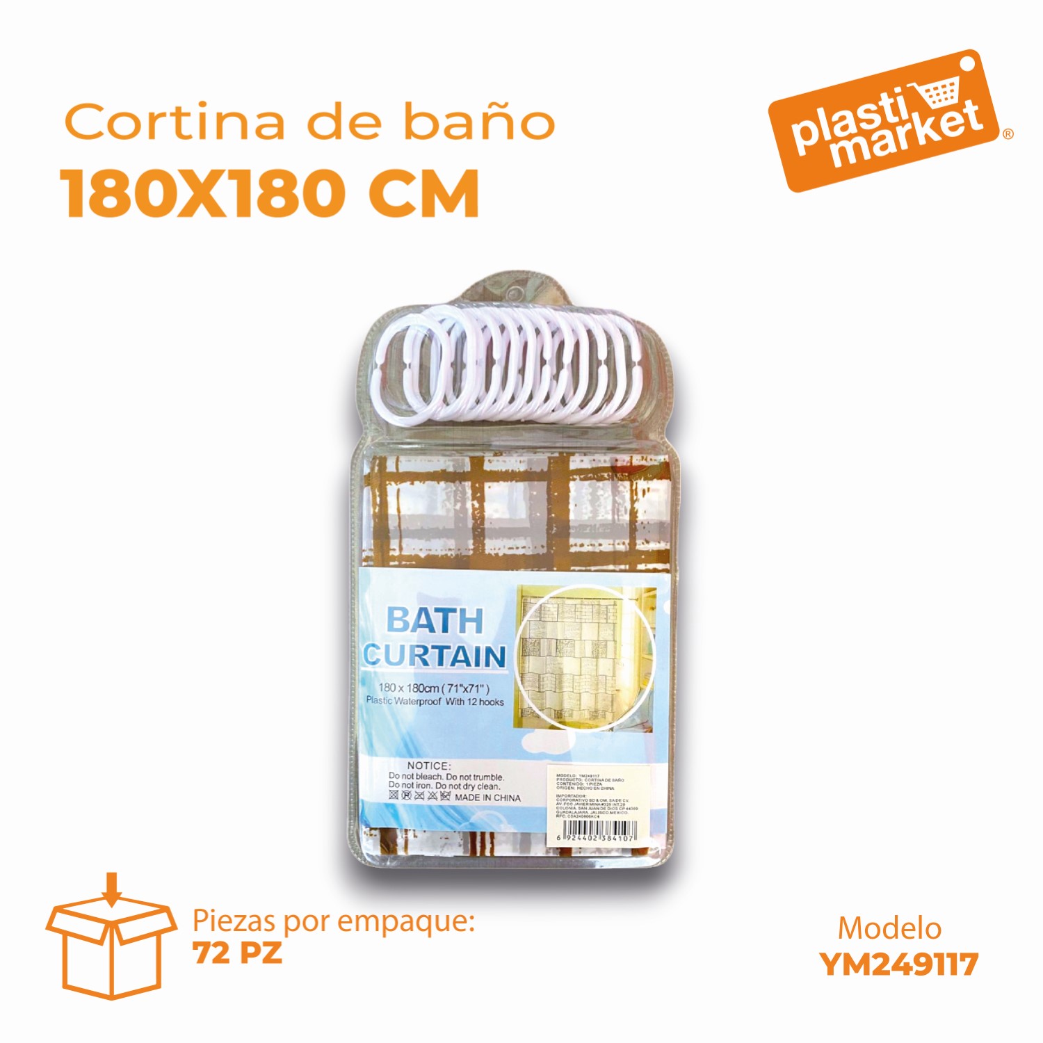 YM249117 CORTINA DE BAÑO 180X180 CM.