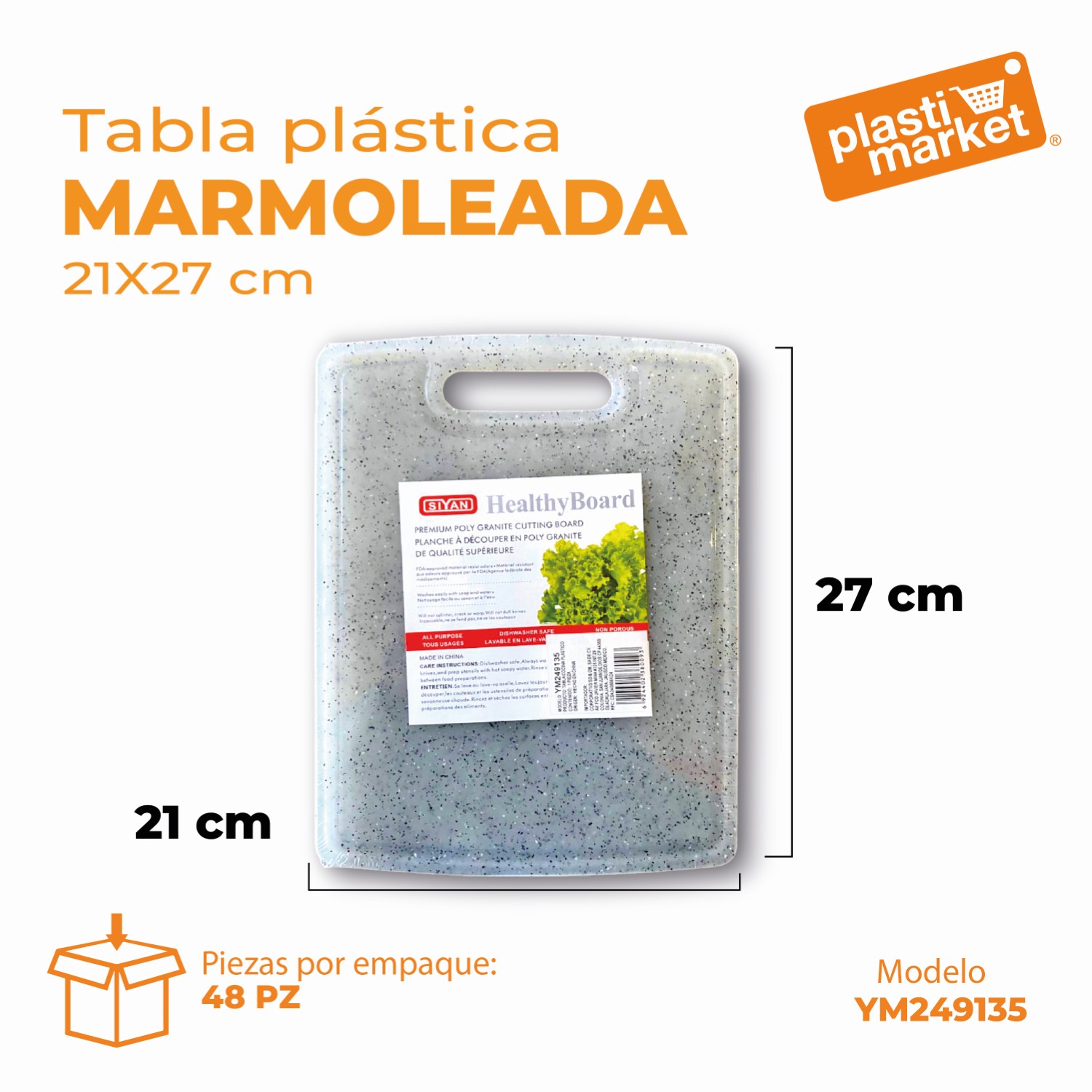 YM249135 TABLA PLASTICA MARMOLEADA 21X27 CM.