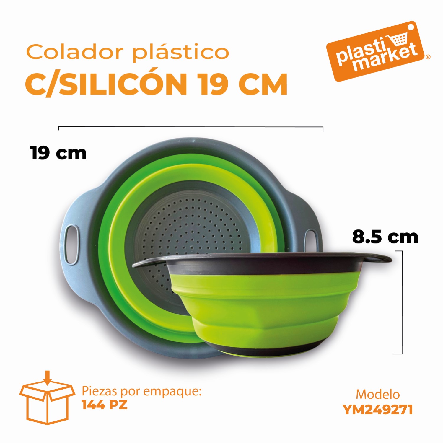 YM249271 COLADOR PLASTICO C/SILICON 19 CM.