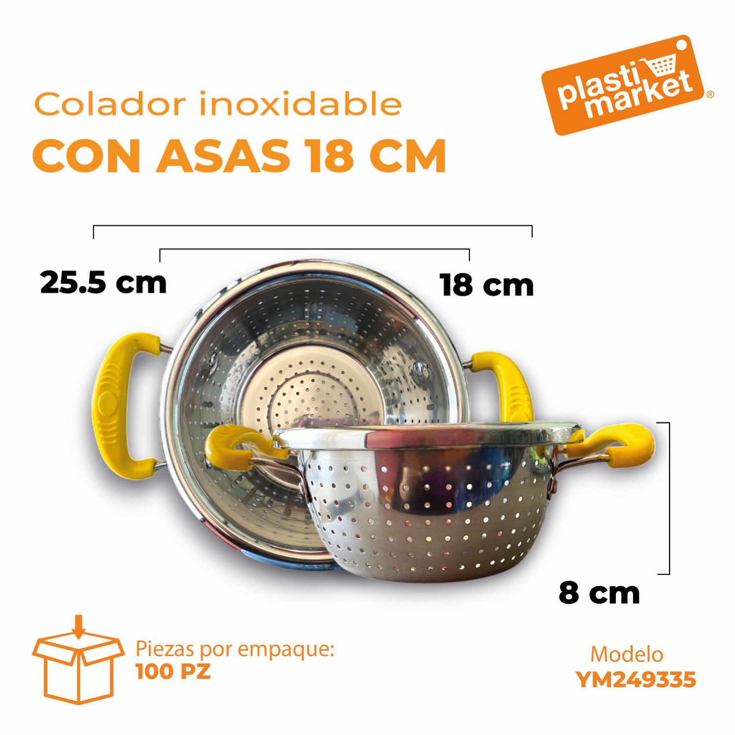 YM249335 COLADOR INOXIDABLE C/ASAS 18 CM.