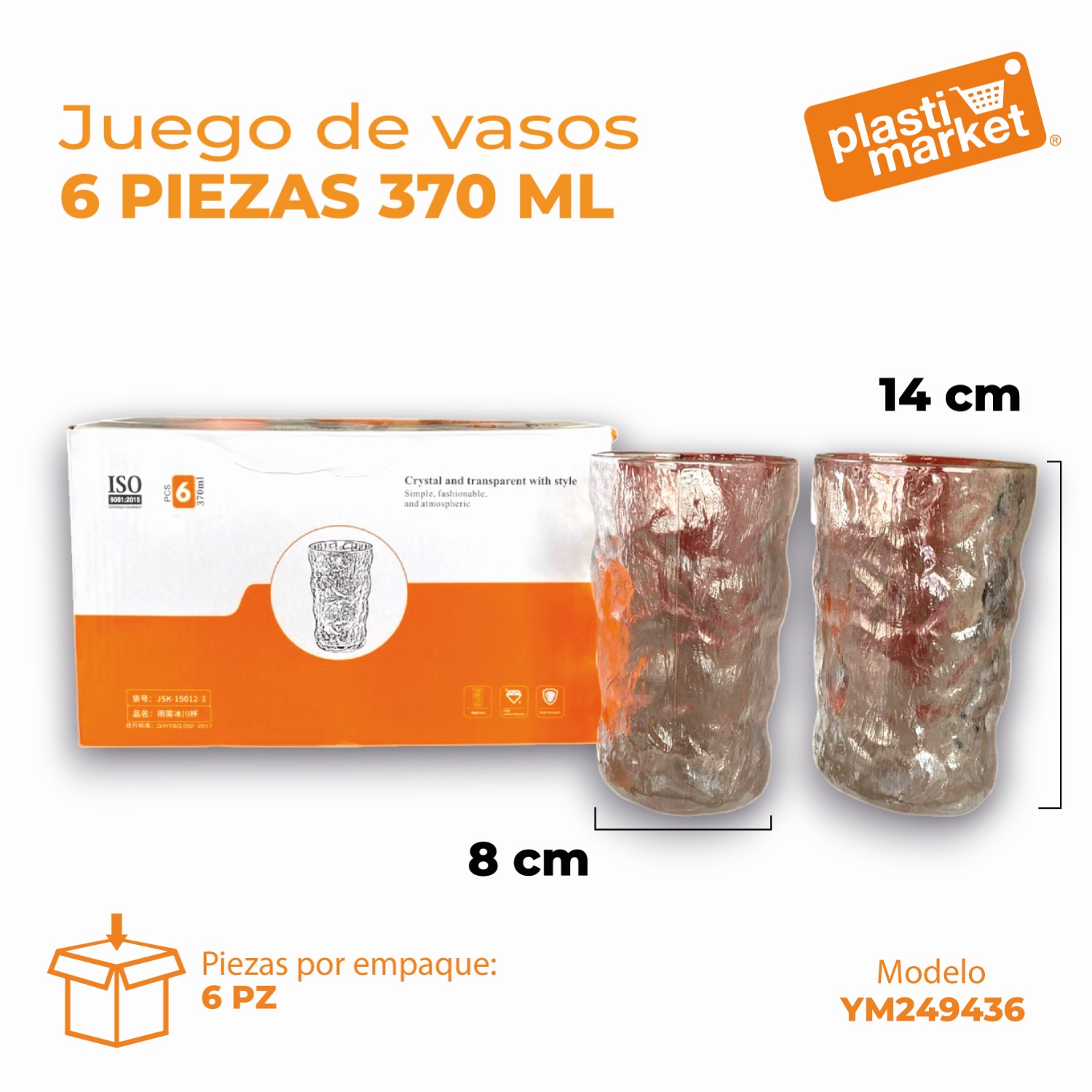 YM249436 JUEGO DE VASOS 6 PZ. 370 ML.