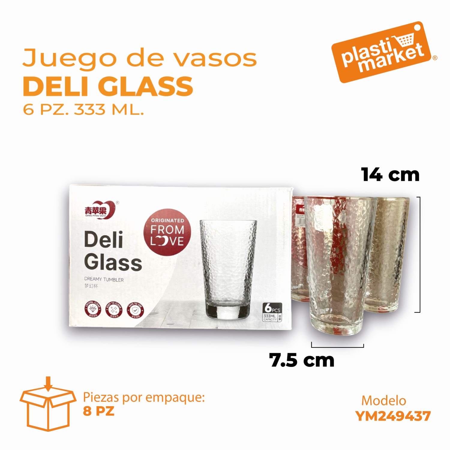 YM249437 JUEGO DE VASOS DELI GLASS 6 PZ. 333 ML.