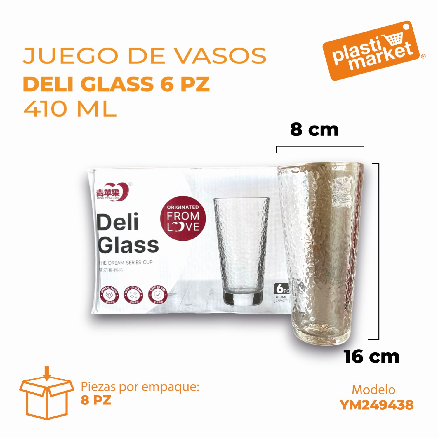 YM249438 JUEGO DE VASOS DELI GLASS 6 PZ. 410 ML.
